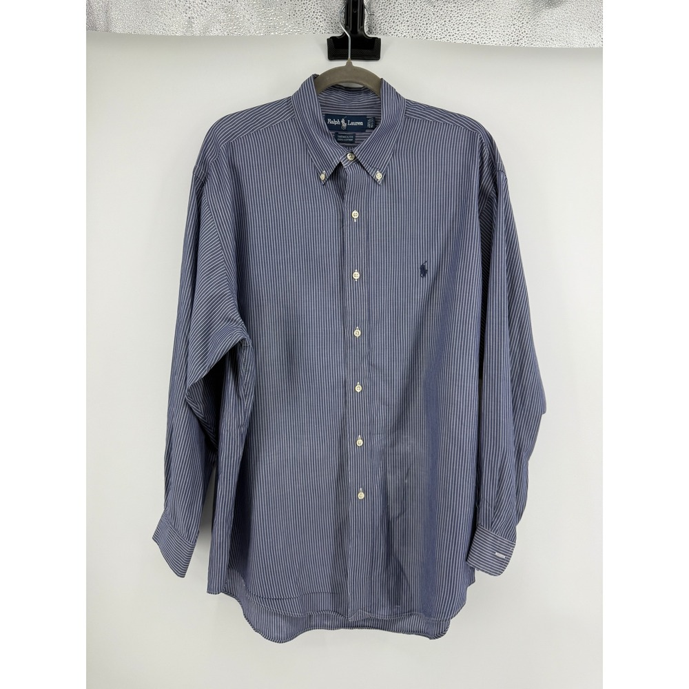 Ralph Lauren Yarmouth Mens Blue White Striped Button Down Shirt 16.5 32/33